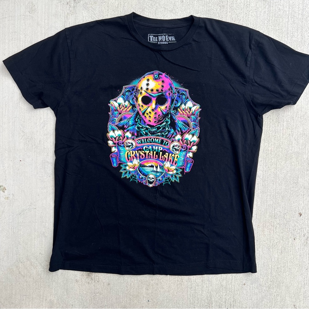 Tee No Evil Studios Friday the 13th Shirt XL Black Neon Jason Crystal LakeHorror
